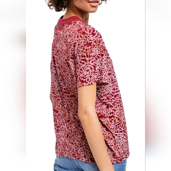 Free People Teddy Burnout Velvet Red T Shirt Small  Xs Small - Picture 1 of 9